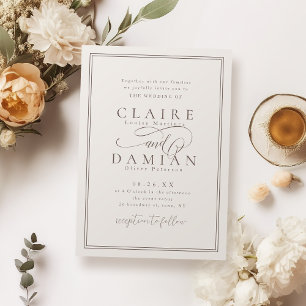 Neutral Simple Elegance Romantic Script Wedding Invitation