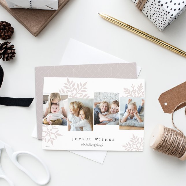Neutral | Snowdrop 4 Photo Collage Holiday Card (Creator Uploaded)