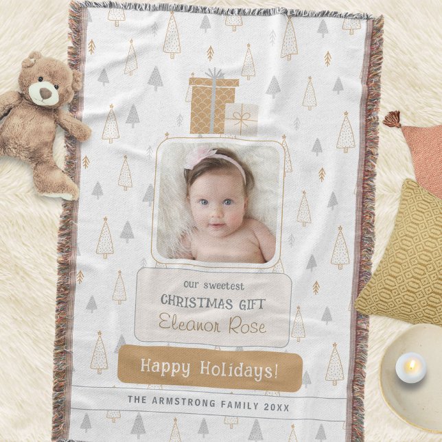 Neutral Soft Baby's 1st Photo Christmas Throw Blanket (Neutral Soft Baby's 1st Photo Christmas Throw Blanket ©Susanne Sachers - Sunny Mind 🌞)