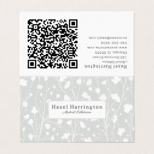 Neutral Soft Floral QR Folded Business Card 