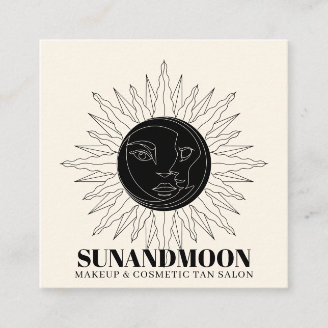 Neutral Spiritual Solar Energy Healing Sun Moon Square Business Card (Front)