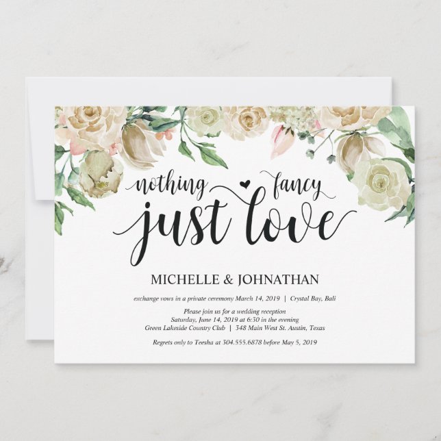 Neutral Spring Elopement Reception Invitation Card (Front)