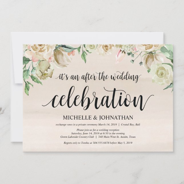 Neutral Spring Elopement Reception Invitation Card (Front)