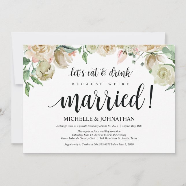 Neutral Spring Elopement Reception Invitation Card (Front)