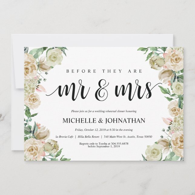 Neutral Spring Wedding Rehearsal Dinner Invitation (Front)