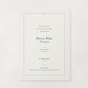 Neutral Stone Religious Scalloped Cross Baptism Invitation