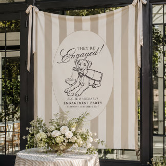 Neutral Stripe Labrador Retriever Engagement Party Tapestry