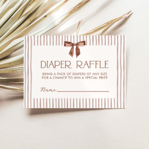 Neutral Striped Bow Diaper Raffle Enclosure Card