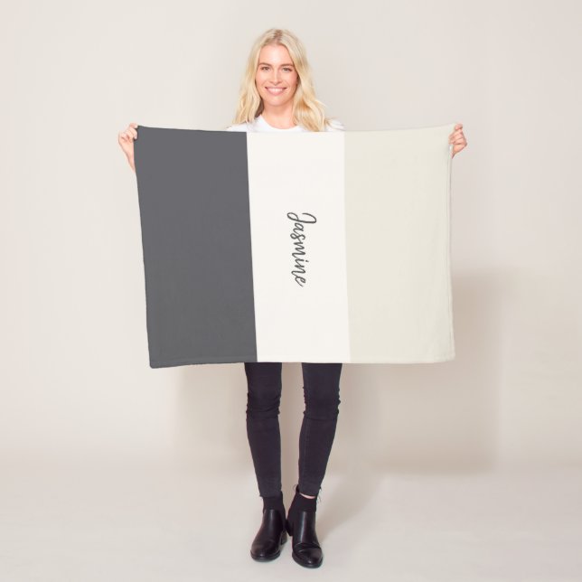 Neutral stripes personalise name fleece blanket (In Situ)