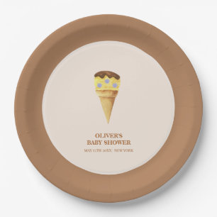Neutral Summer Scoop Ice Cream Boy Baby Shower  Paper Plate
