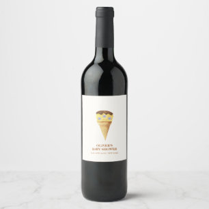 Neutral Summer Scoop Ice Cream Boy Baby Shower Wine Label
