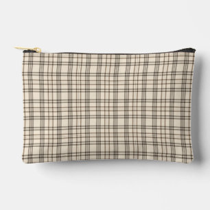Neutral Tan and Beige Fine Tartan Accessory Pouch