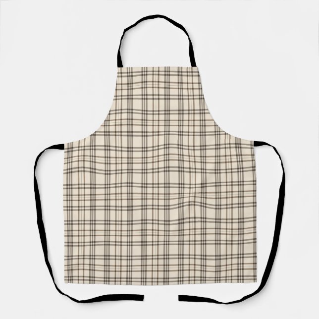  Neutral Tan and Beige Fine Tartan Apron (Front)