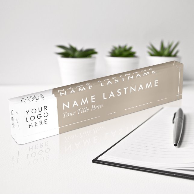 Neutral Tan Beige Grey White Custom Logo Trendy Nameplate (Creator Uploaded)