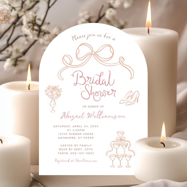 Neutral Tan Blush Pink Whimsical Bridal Shower Invitation (Shown on a 5" x 7" invitation with Arch Corner Style
)
