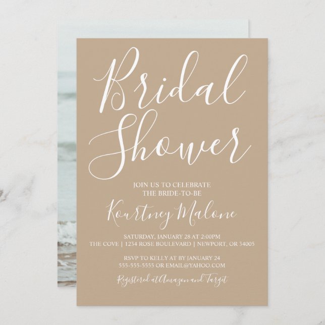 Neutral Tan Bridal Shower Photo Invitation (Front/Back)