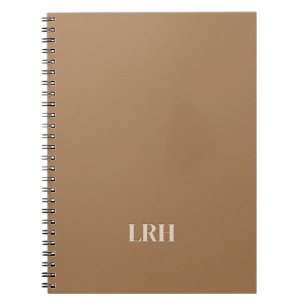 Neutral Tan Brown Simple Initial Monogram Notebook