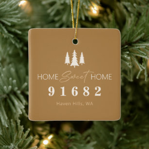 Neutral Tan Cream Home Sweet Home Photo Zip Code Ceramic Ornament