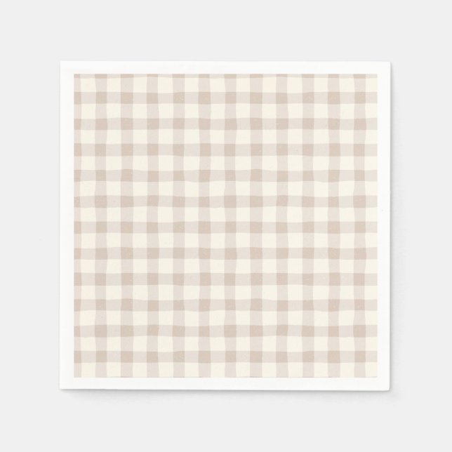 Neutral Tan Gingham  Napkin (Front)