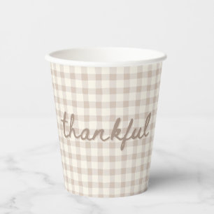 Neutral Tan Gingham  Paper Cups