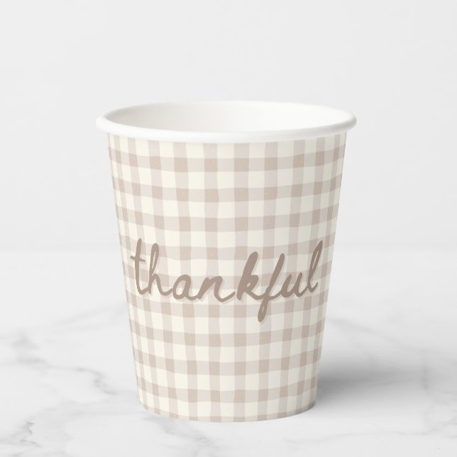 Neutral Tan Gingham  Paper Cups (Front)
