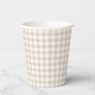 Neutral Tan Gingham  Paper Cups