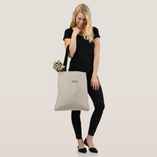 Neutral Tan Stripe Classic Monogram Initials Tote Bag