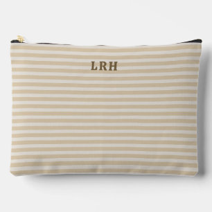 Neutral Tan Stripe Vintage Tiny Initials Monogram Accessory Pouch