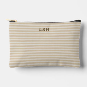 Neutral Tan Stripe Vintage Tiny Initials Monogram Accessory Pouch