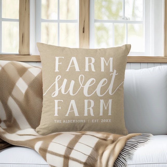 Neutral Tan & White Personalized Farm Sweet Farm Cushion (Creator Uploaded)