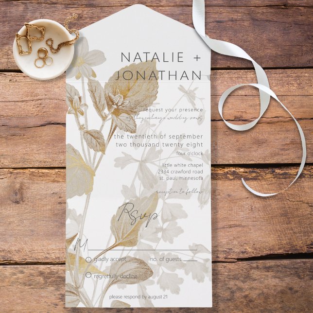 Neutral Tan Wildflowers Modern No Dinner All In One Invitation (Creator Uploaded)