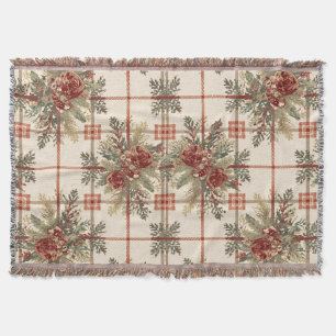 Neutral Tartan Pinecone Pattern Throw Blanket