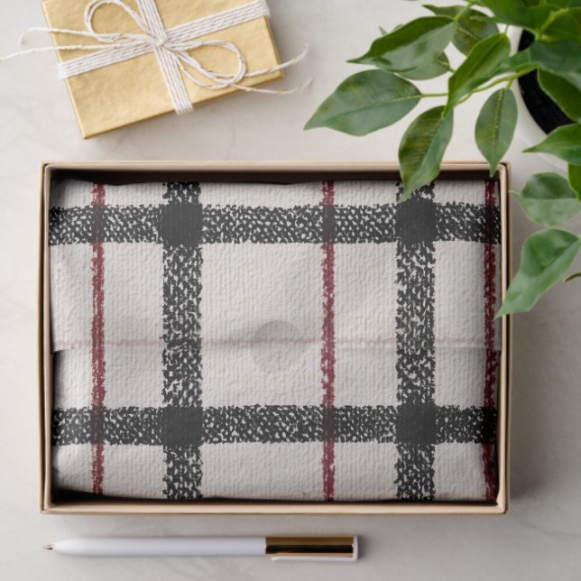 Neutral tartan white black and red tissue paper (Gift)