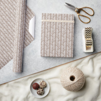 Neutral Taupe Beige Brown White Zigzag Stripes Wrapping Paper