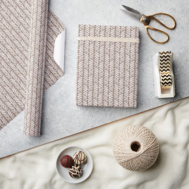 Neutral Taupe Beige Brown White Zigzag Stripes Wrapping Paper (Crafts)