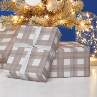 Neutral Taupe Christmas Plaid Pattern Wrapping Paper