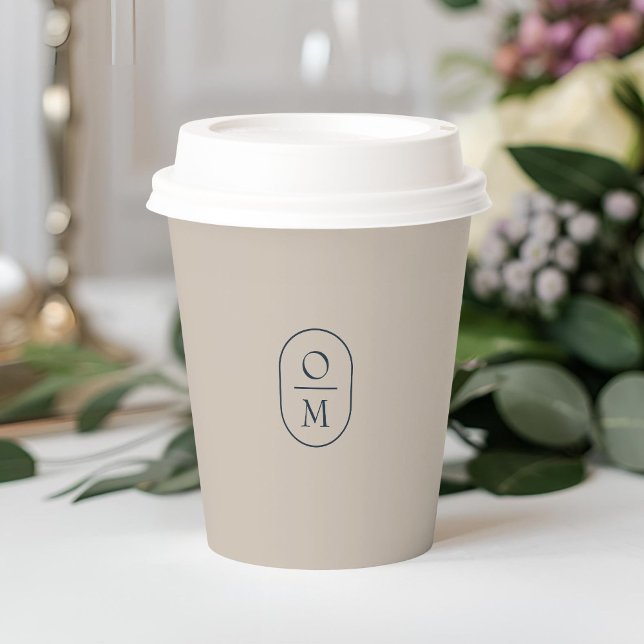 Neutral taupe | Minimal Monogram Wedding Paper Cups (Creator Uploaded)