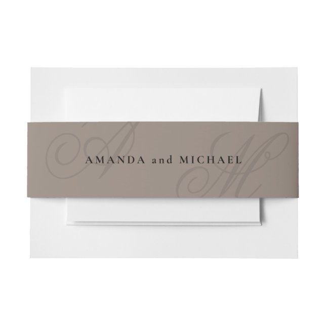 Neutral Taupe Modern Edge Elegant Monogram Wedding Invitation Belly Band (Front Example)