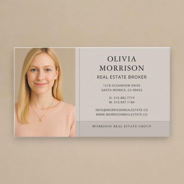 Neutral Taupe Real Estate Broker Photo Business Card (Creator Uploaded)
