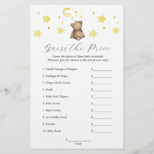 Neutral Teddy Bear and Stars Guess The Price Game Flyer