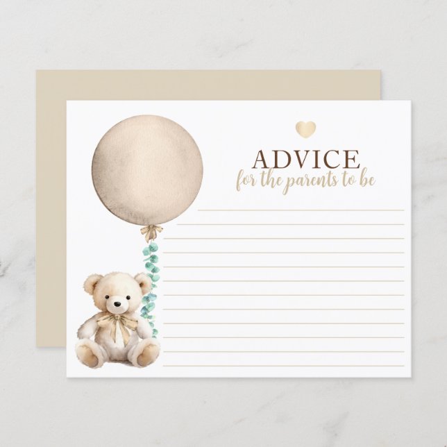 Neutral Teddy Bear Baby Shower Advice Card (Front/Back)
