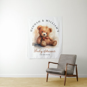 Neutral Teddy Bear Baby Shower Backdrop Tapestry