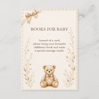 Neutral Teddy Bear Baby Shower Books for Baby Card
