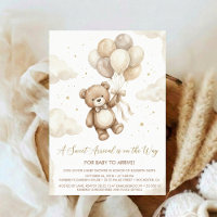 Neutral Teddy Bear Baby Shower bow Green Balloons