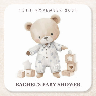Neutral Teddy Bear Baby Shower Coasters