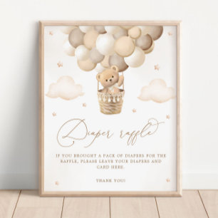 Neutral Teddy Bear Baby Shower Diaper Raffle Poster