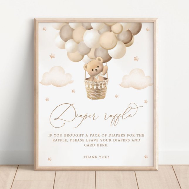 Neutral Teddy Bear Baby Shower Diaper Raffle Poster (Creator Uploaded)
