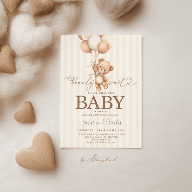 Neutral Teddy Bear Baby Shower Invitation (Creator Uploaded)