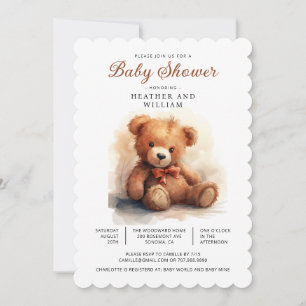 Neutral Teddy Bear Baby Shower  Invitation