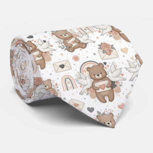 Neutral Teddy Bear Baby Shower Pattern Tie